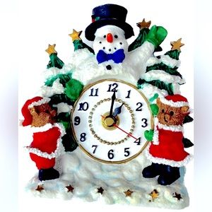 NWT Vintage Snowman Working Clock NIB Christmas shelf decoration